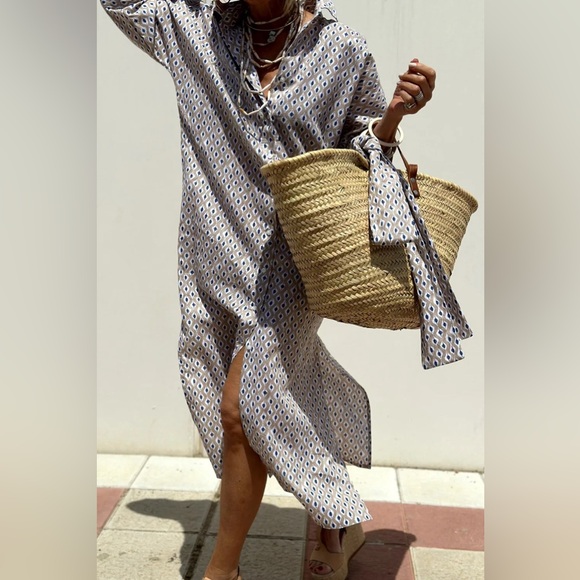 Minimalist Tied Button Up Three-Quarter Sleeve Dress - Picture 14 of 14